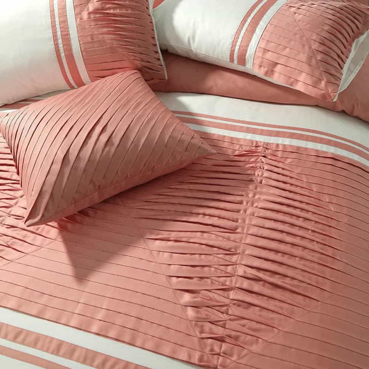 Embellish Pleated Duvet Set - Peach & White