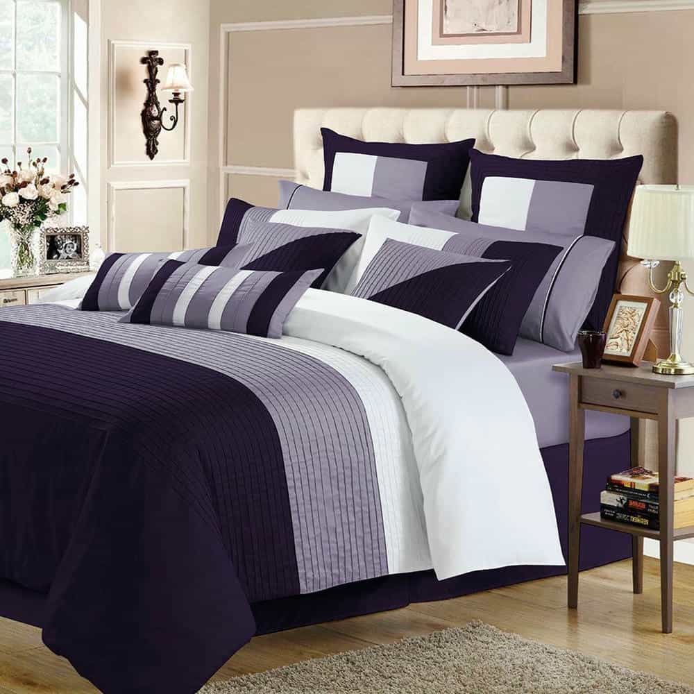 Embellish Pleated Duvet Set - Purple & Light Purple