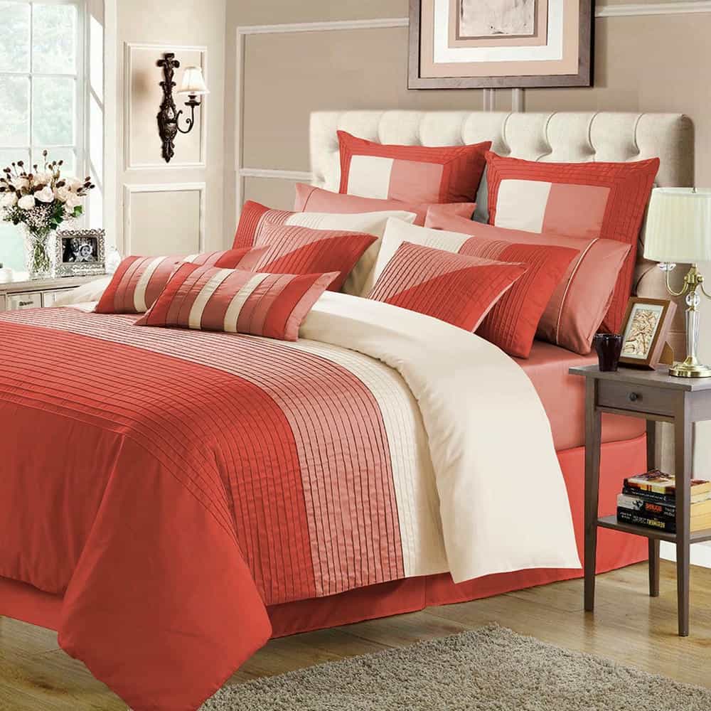 Embellish Pleated Duvet Set - Coral & Peach