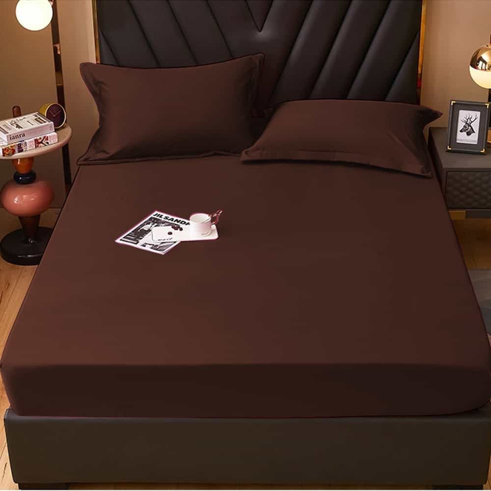 Rich Cotton Fitted Sheet with Pillow covers - Chocolate