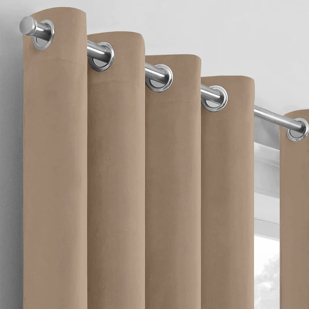 2 Pieces Plain Dyed Velvet Eyelet Curtains - Natural