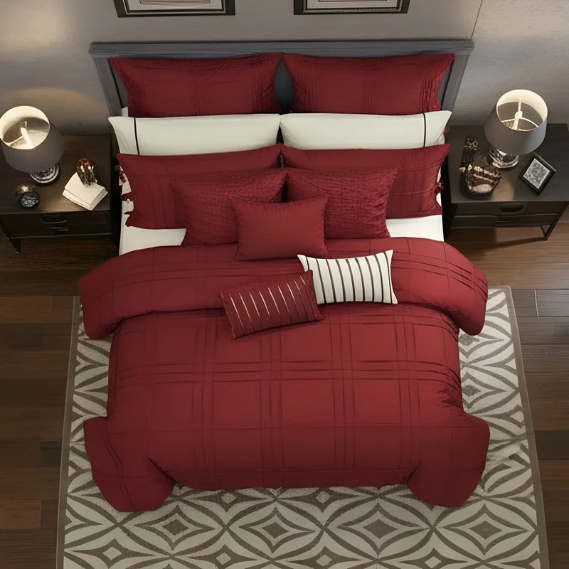 Embellish Pleated Duvet Set - Red
