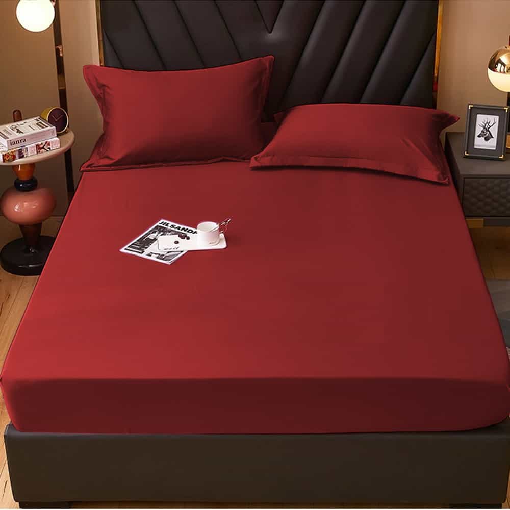 Rich Cotton Fitted Sheet with Pillow covers - Maroon