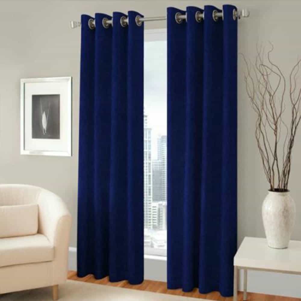 2 Pieces Plain Dyed Back Lining Eyelet Curtains - Navy Blue