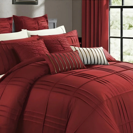 Embellish Pleated Duvet Set - Red