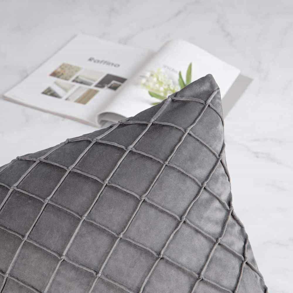 Pack of 2 Velvet Decorative Pleated Square Cushion - Grey