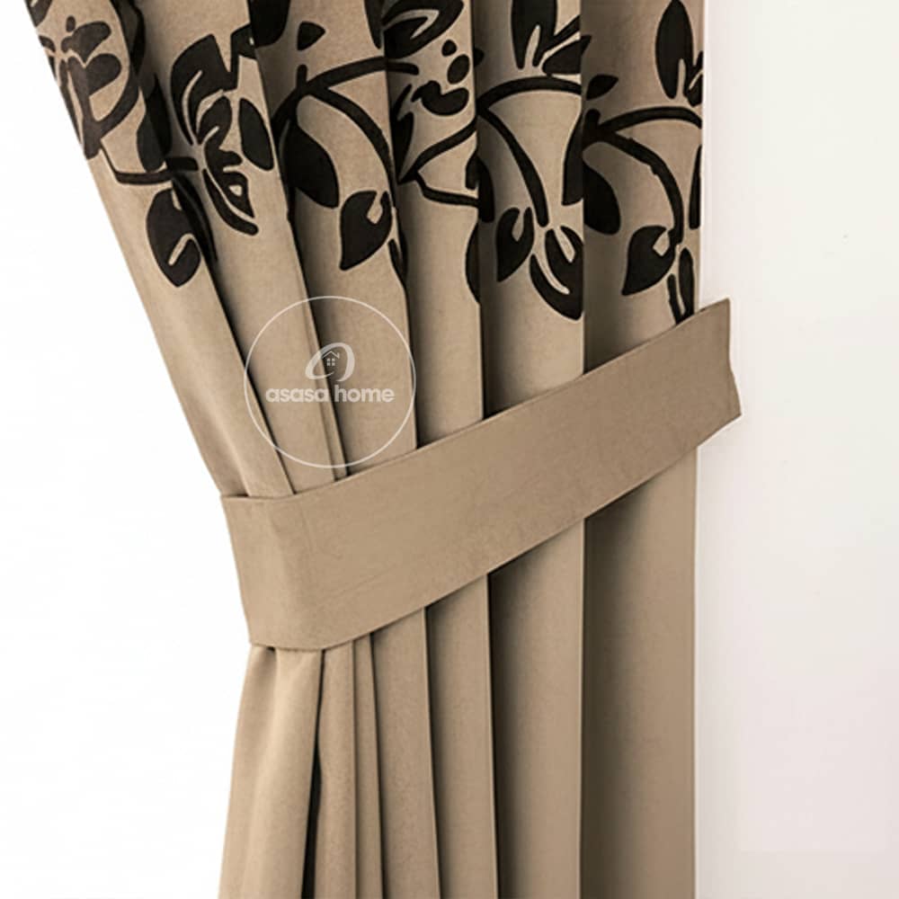 2 Pieces Luxury Floral Velvet Curtains Dull Brown