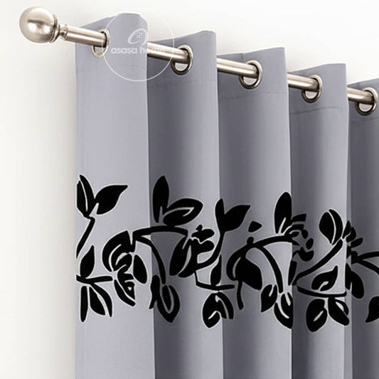 2 Pieces Luxury Floral Velvet Curtains Grey