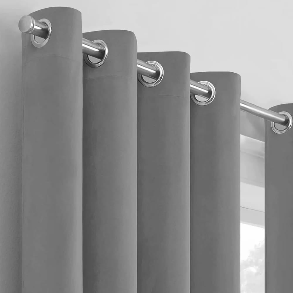 2 Pieces Plain Dyed Velvet Eyelet Curtains - Grey