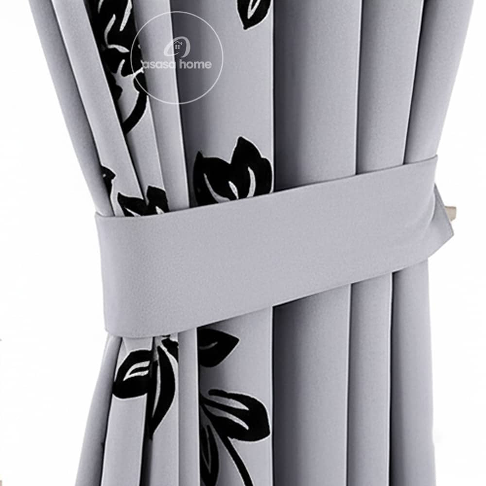 2 Pieces Luxury Floral Velvet Curtains Grey