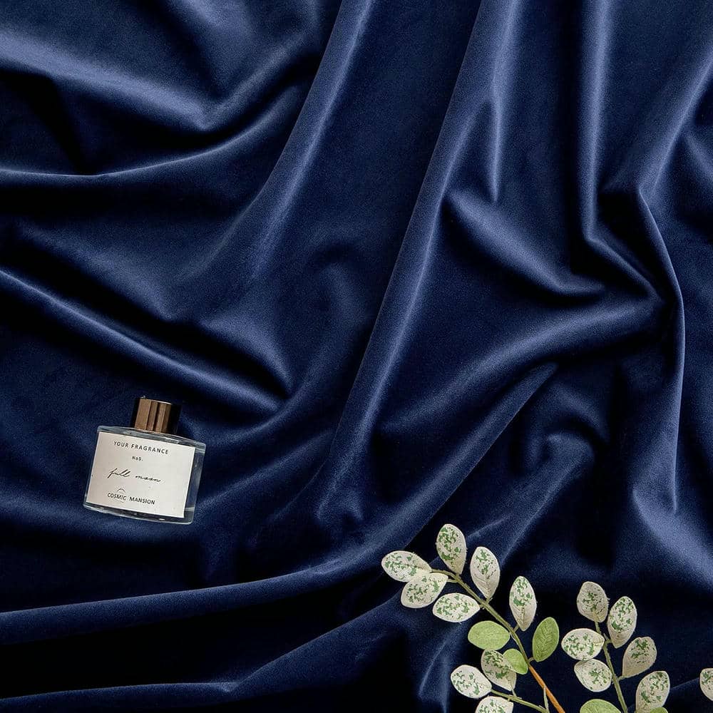 2 Pieces Plain Dyed Velvet Eyelet Curtains - Navy Blue