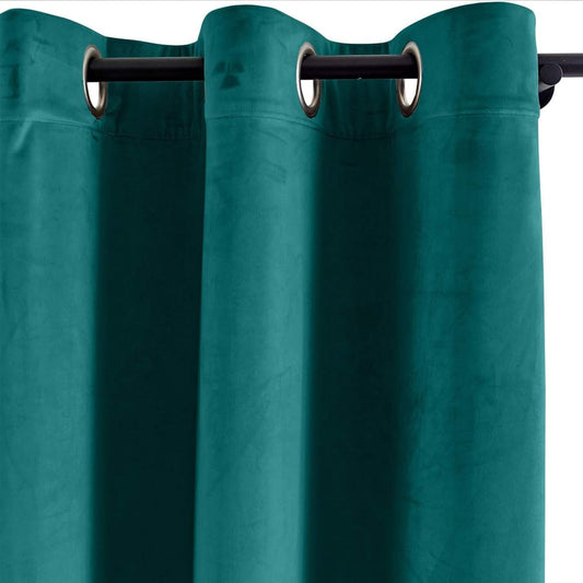 2 Pieces Plain Dyed Velvet Eyelet Curtains - Teal