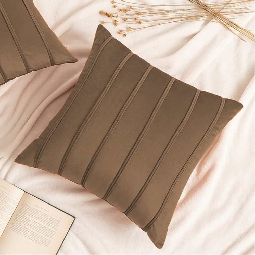 Pack of 2 Velvet Decorative Square Cushion - Brown