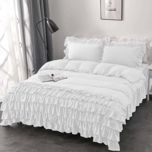 Luxury Ruffle Duvet Set 8 Pieces - White