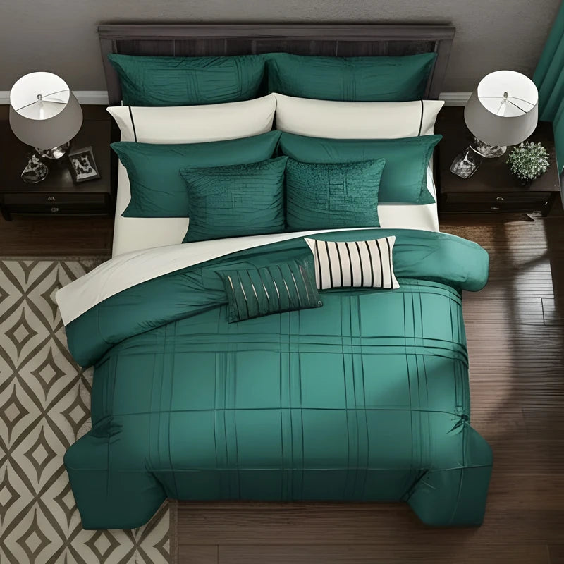 Embellish Pleated Duvet Set - Teal