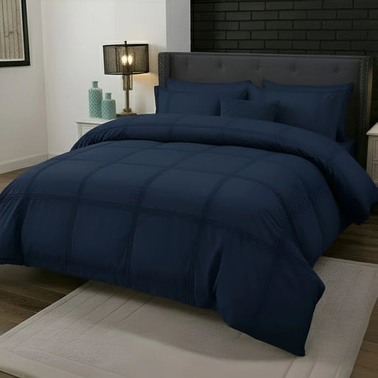 Box Pleated Duvet Set - Navy Blue