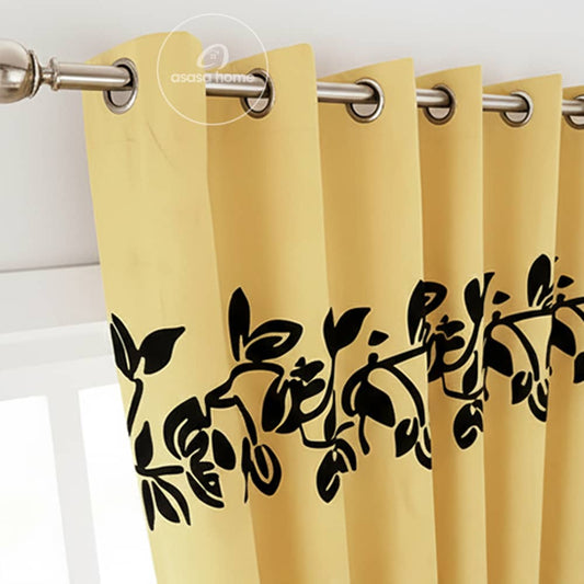 2 Pieces Luxury Floral Velvet Curtains Golden