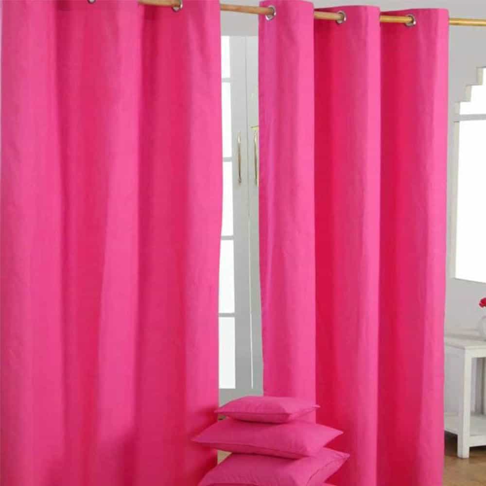 2 Pieces Plain Dyed Back Lining Eyelet Curtains - Neon Pink