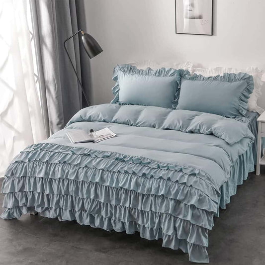 Luxury Ruffle Duvet Set 8 Pieces - Sky Blue