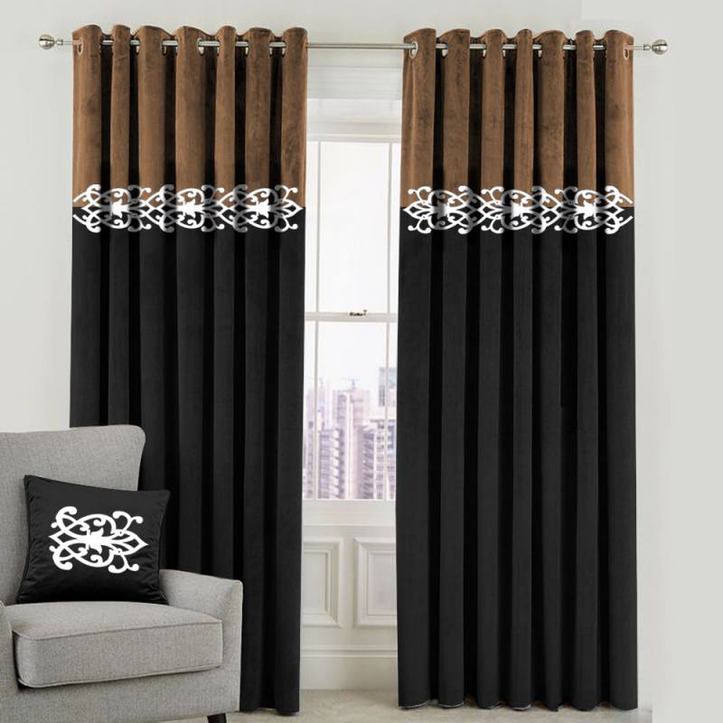 2 Tone Luxury Curtain - Camel/Black