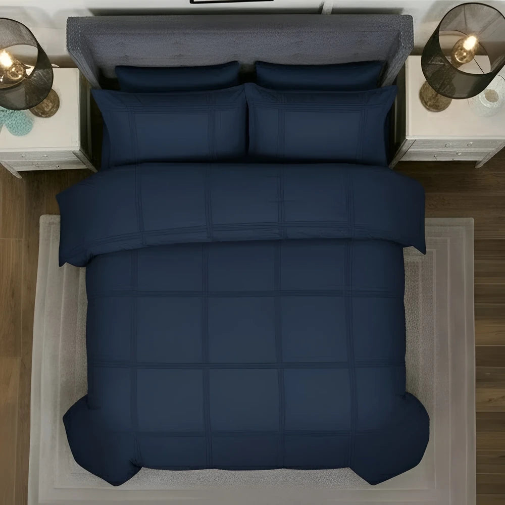 Box Pleated Duvet Set - Navy Blue