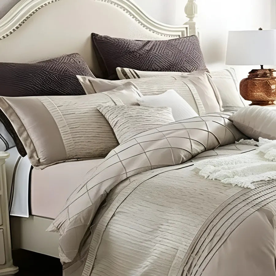 Embellish Pleated Bridal Quilt Set Beige- 12 Pieces Set