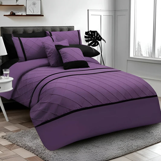 Cross Pleated Duvet Set - Black & Purple