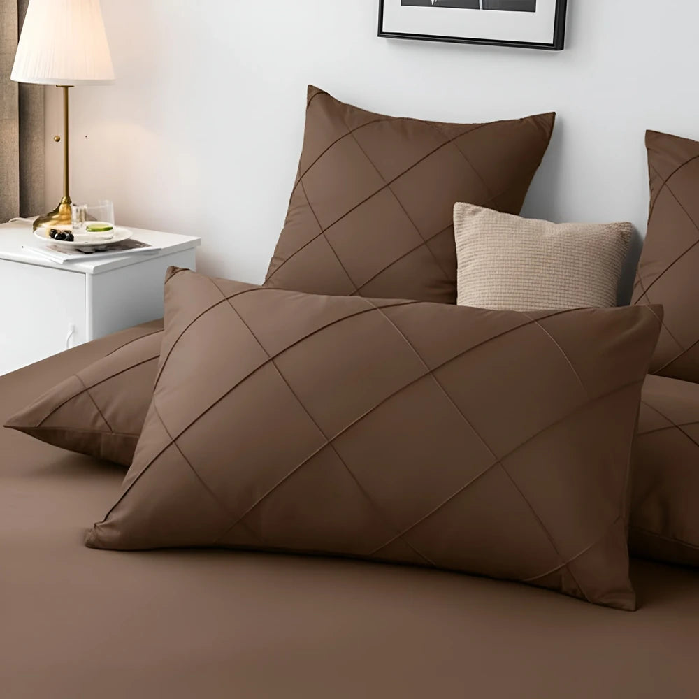 Cross Pleated Duvet Set - Chocolate