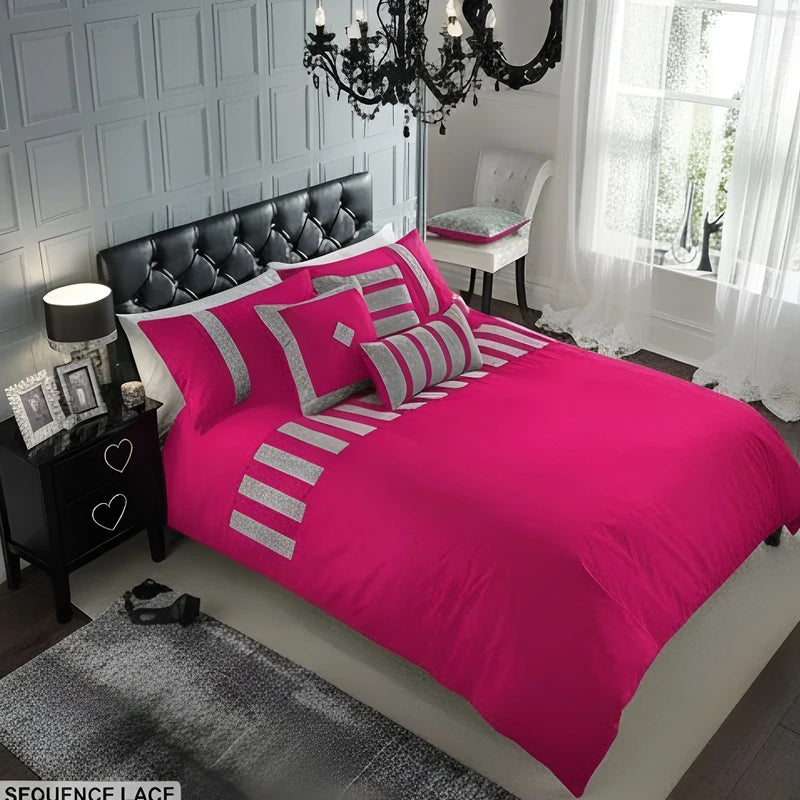 Sequence Lace Duvet Cover Set – Pink
