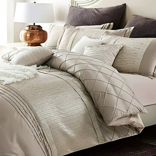 Embellish Pleated Bridal Quilt Set Beige- 12 Pieces Set