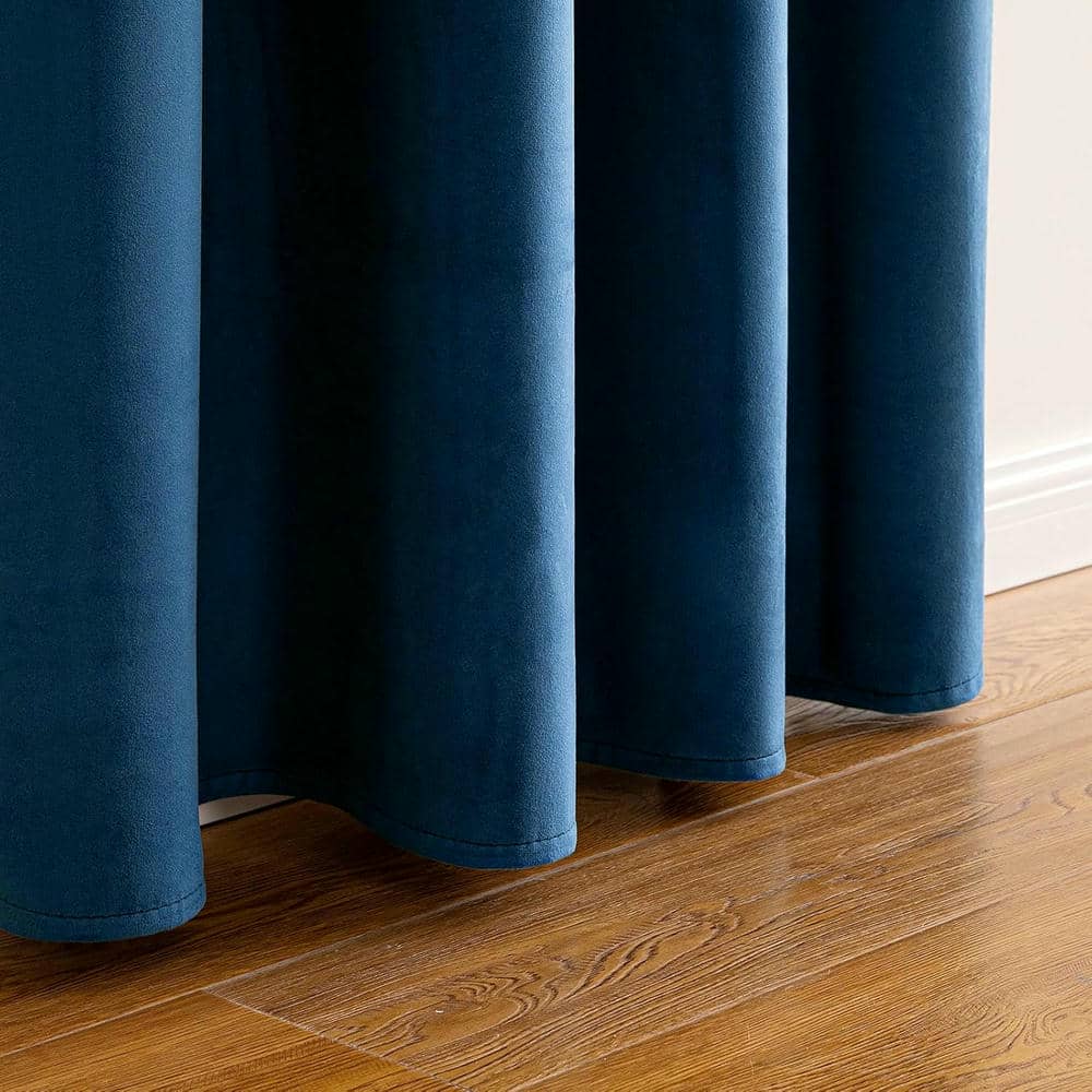 2 Pieces Plain Dyed Velvet Eyelet Curtains - Blue