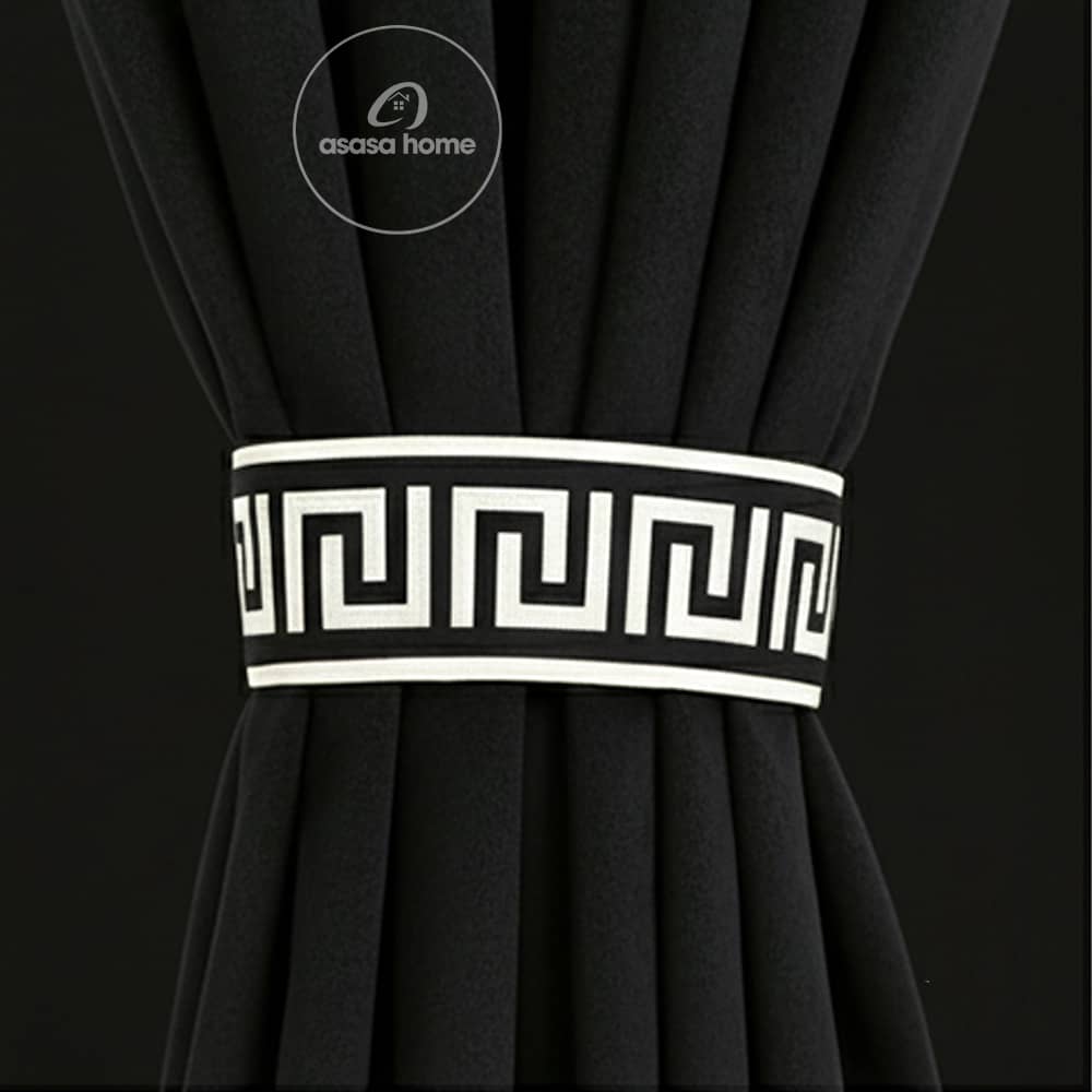2 Pieces Premium splendid velvet curtain Panels & 2 Belts (Black & White)
