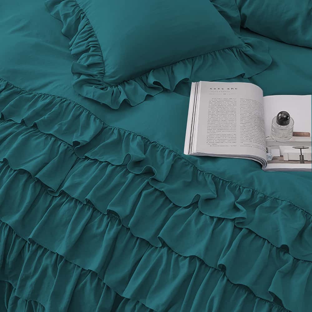Luxury Ruffle Duvet Set 8 Pieces - Teal