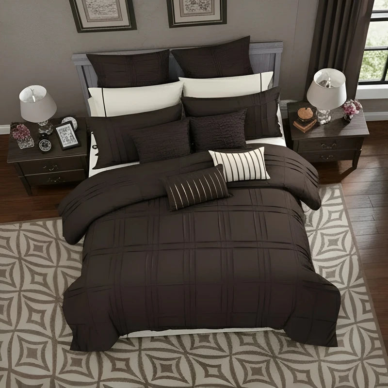 Embellish Pleated Duvet Set - Chocolate