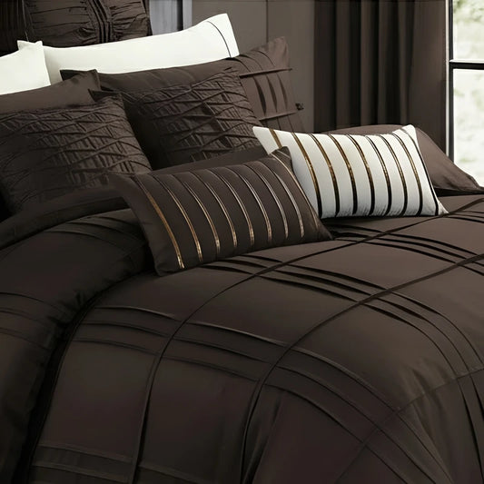 Embellish Pleated Duvet Set - Chocolate