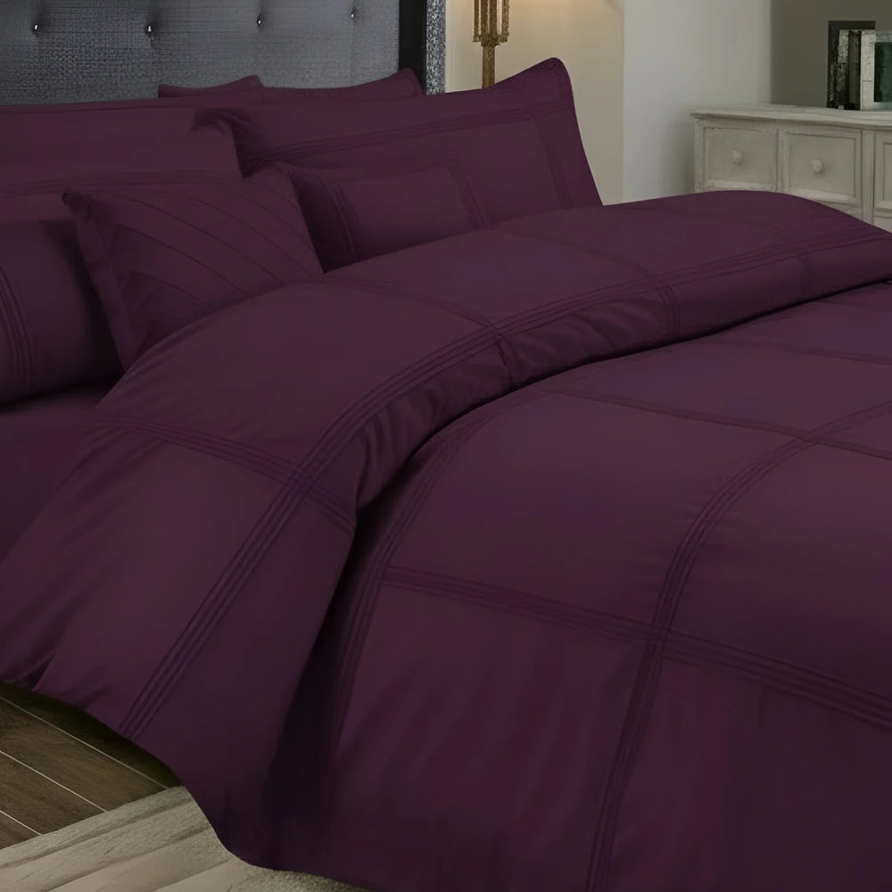 Box Pleated Duvet Set - Purple