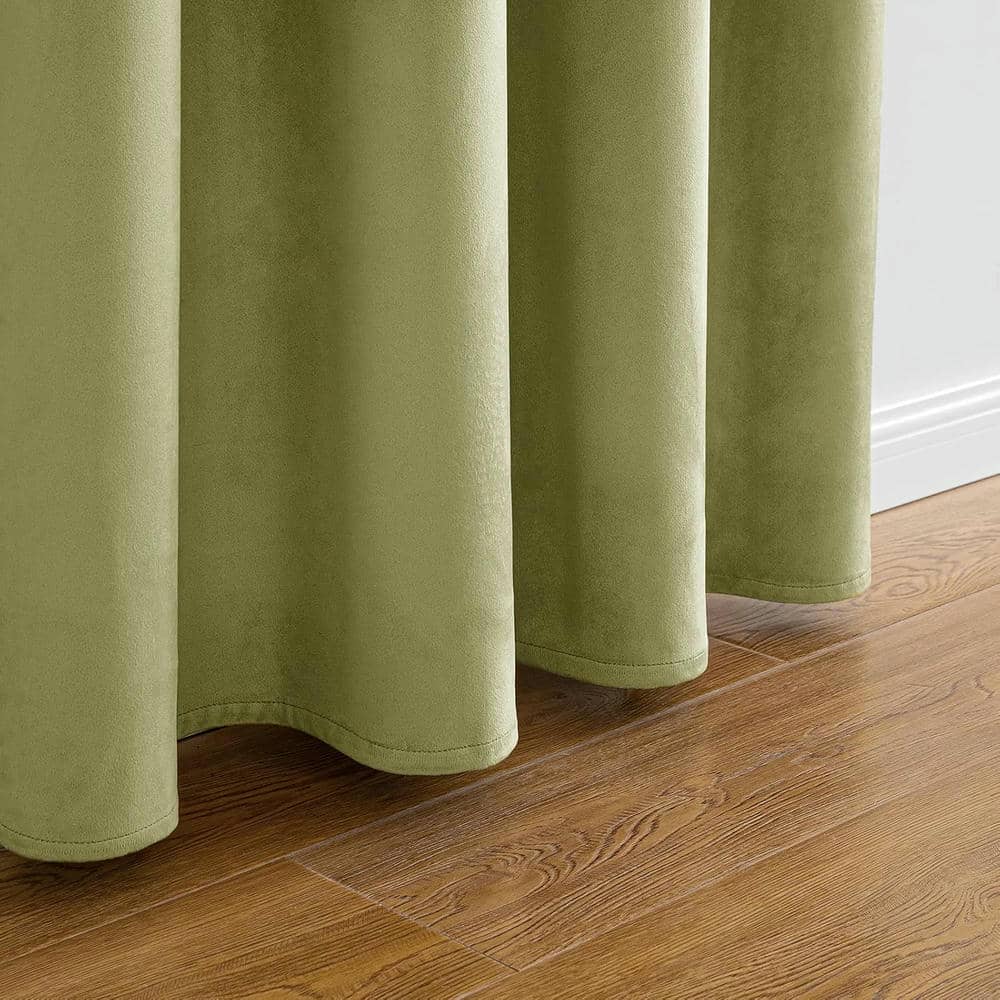 2 Pieces Plain Dyed Velvet Eyelet Curtains - Mint Green