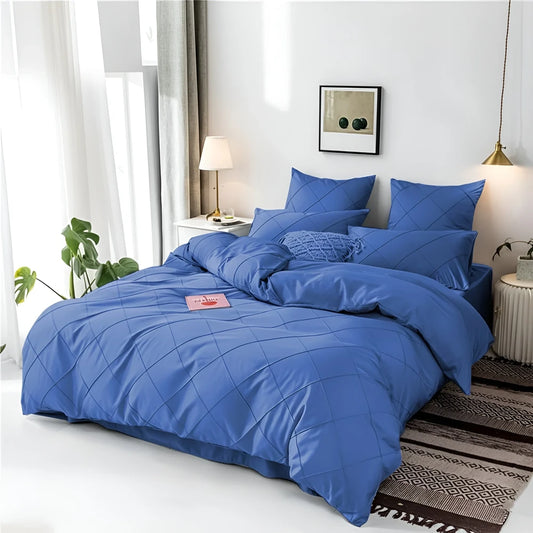 Cross Pleated Duvet Set - Royal Blue