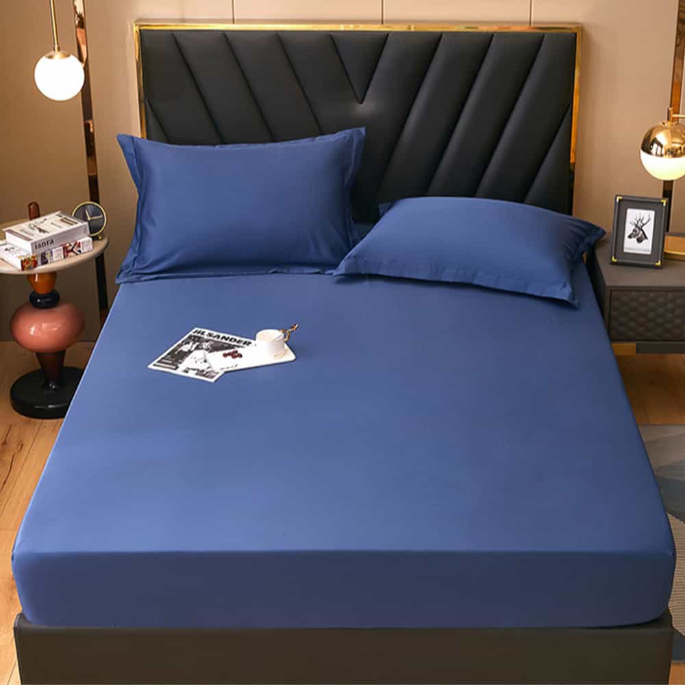 Rich Cotton Fitted Sheet with Pillow covers - Navy Blue