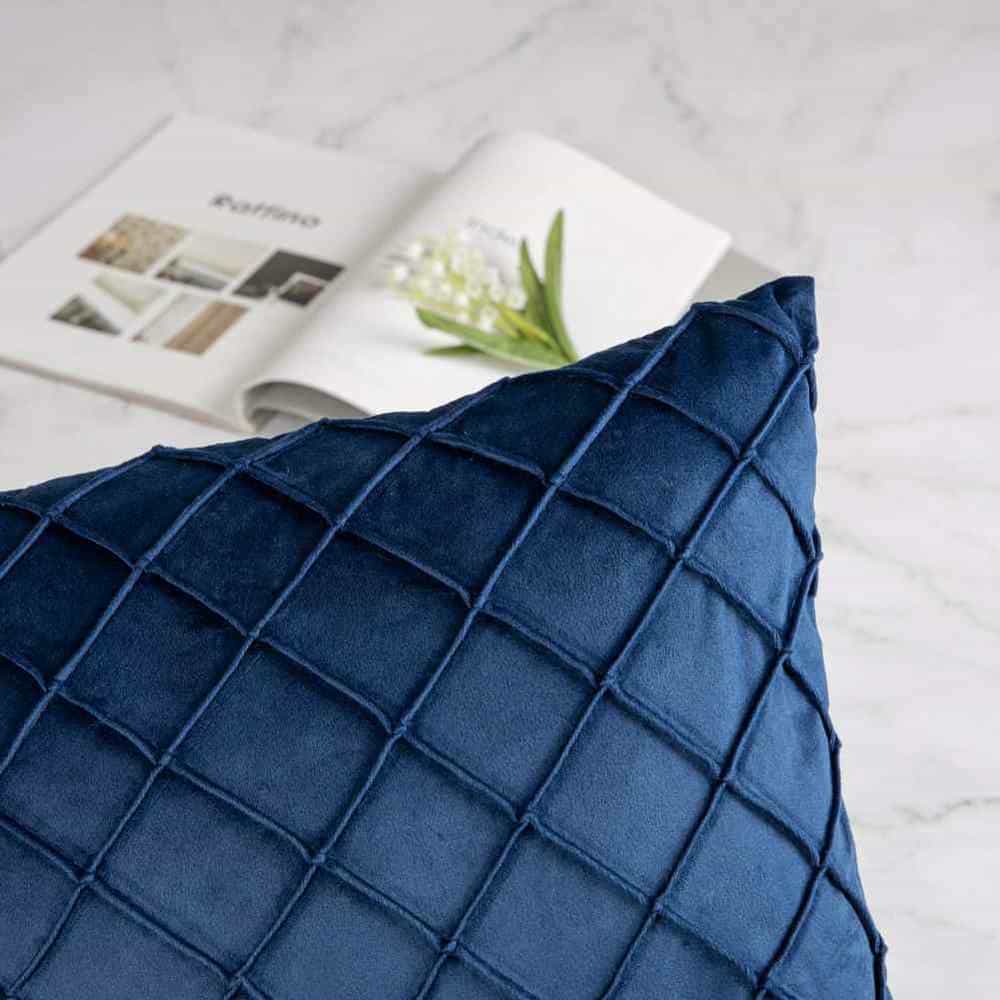 Pack of 2 Velvet Decorative Pleated Square Cushion - Navy Blue
