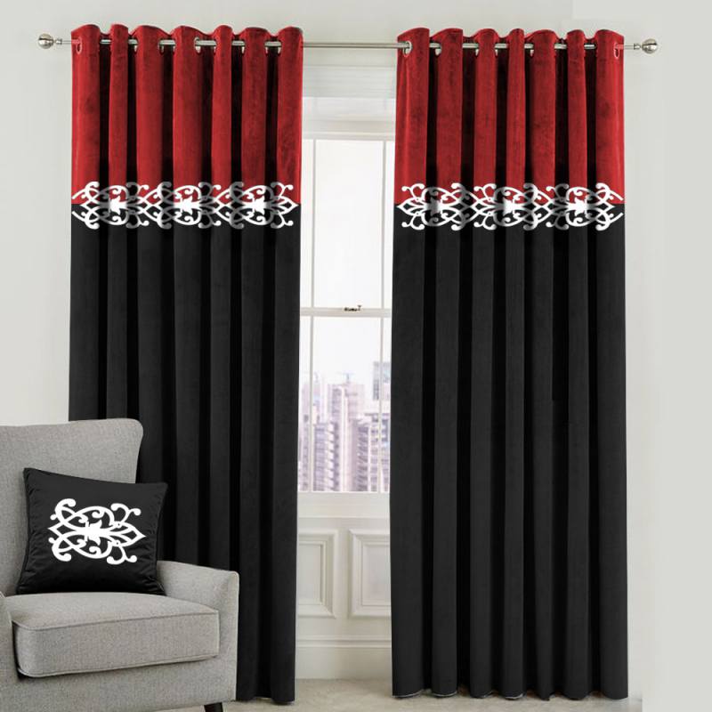 2 Tone Luxury Curtain - Red/Black