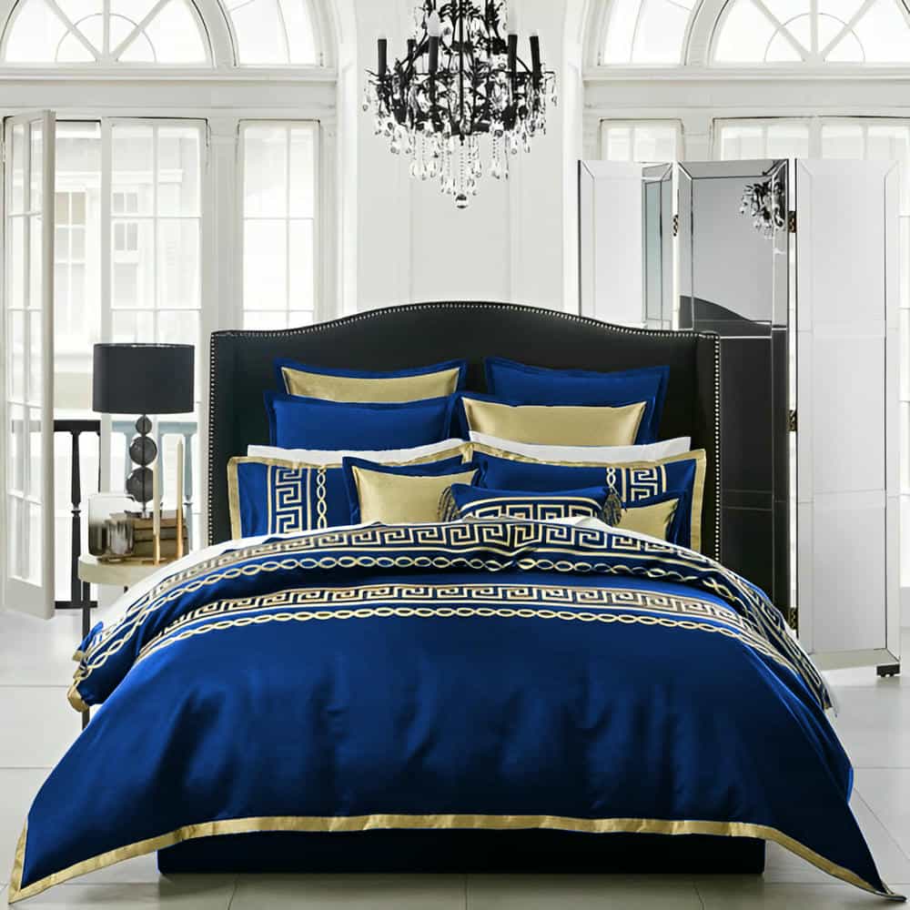 Premium Silk Duvet Set - Blue & Golden