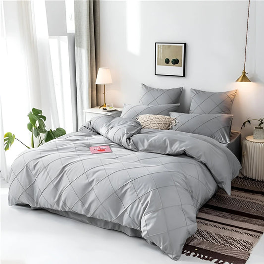 Cross Pleated Duvet Set - Silver Grey