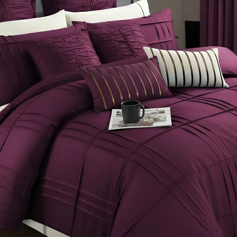 Embellish Pleated Duvet Set - Purple