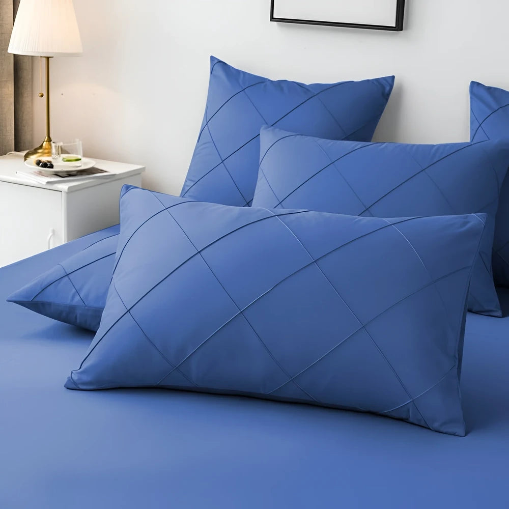 Cross Pleated Duvet Set - Royal Blue