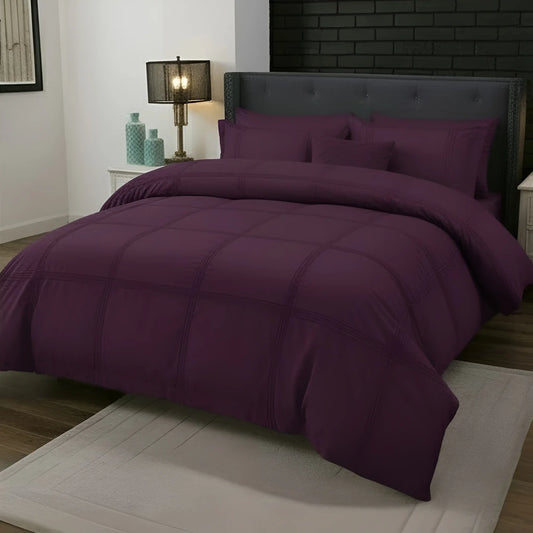 Box Pleated Duvet Set - Purple