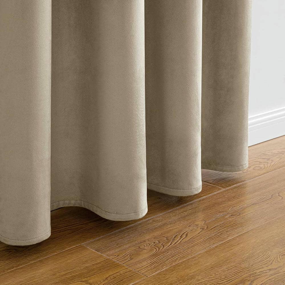 2 Pieces Plain Dyed Velvet Eyelet Curtains - Beige