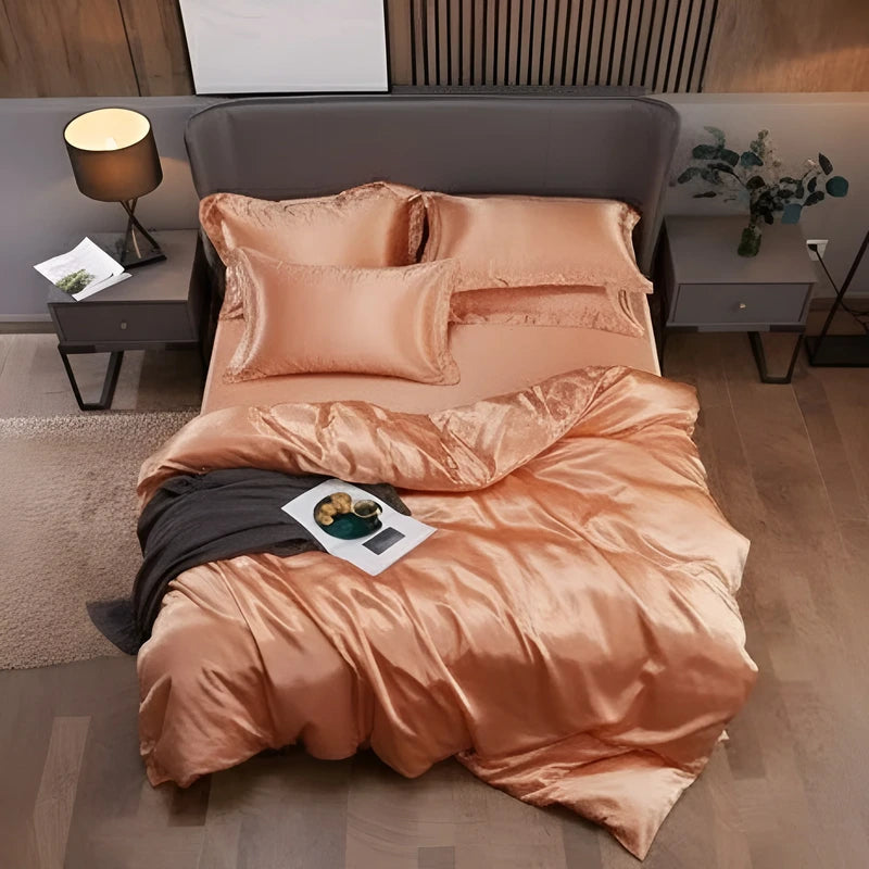 Luxurious Silk Duvet Set - Coral