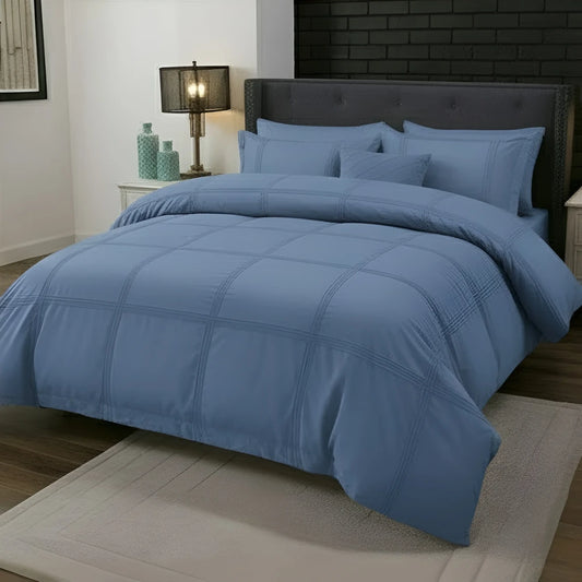 Box Pleated Duvet Set - Sky Blue