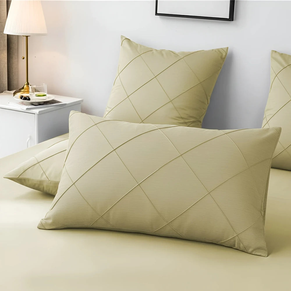 Cross Pleated Duvet Set - yellow